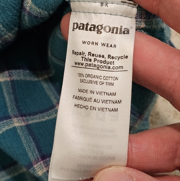 Patagonia Large Blue Green Worn Wear Short Sleeve Button Shirt Outdoor Preppy - Picture 4 of 7